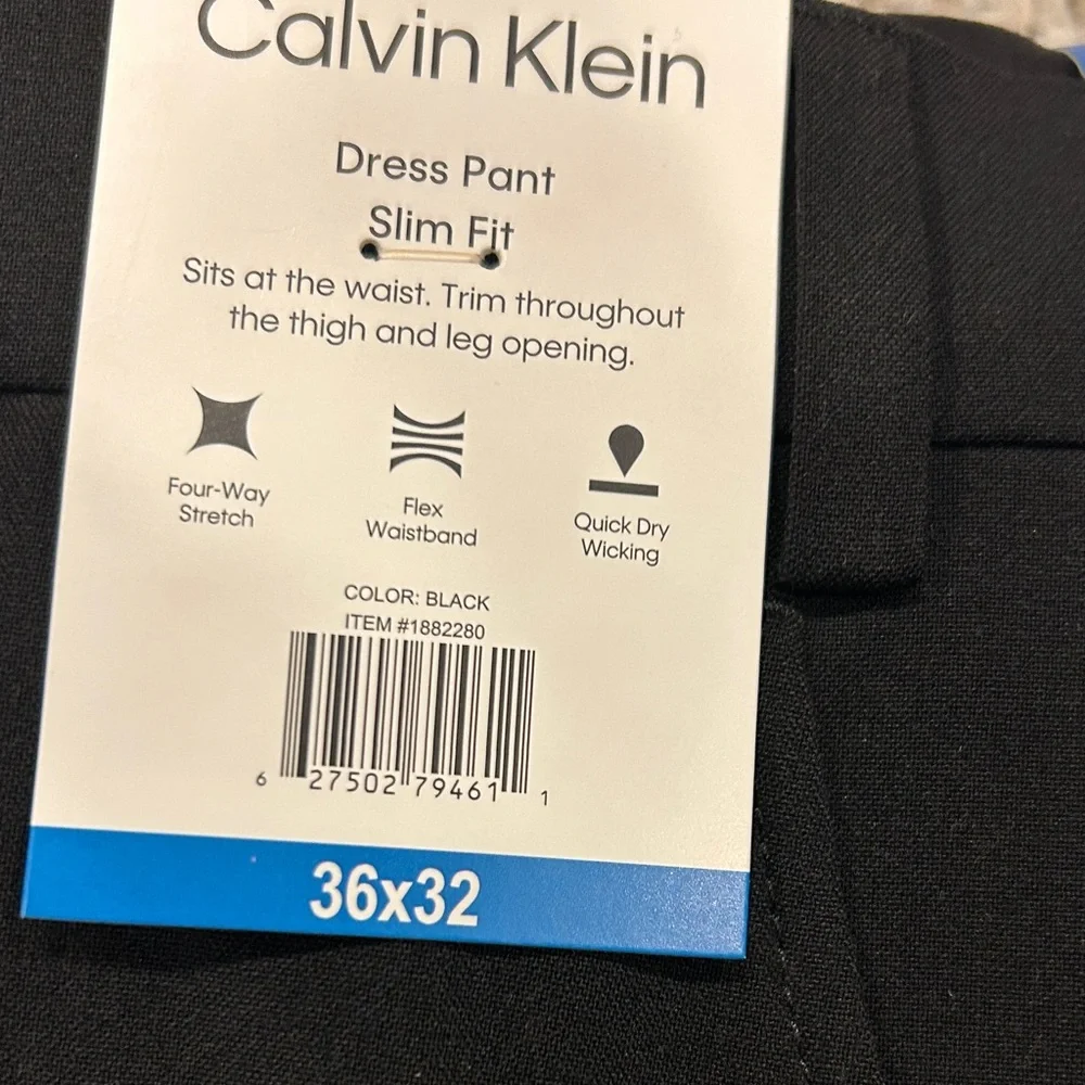 Calvin Klein Mens Slim Fit Dress Pants Black 36x32 Four-Way Stretch 1882280